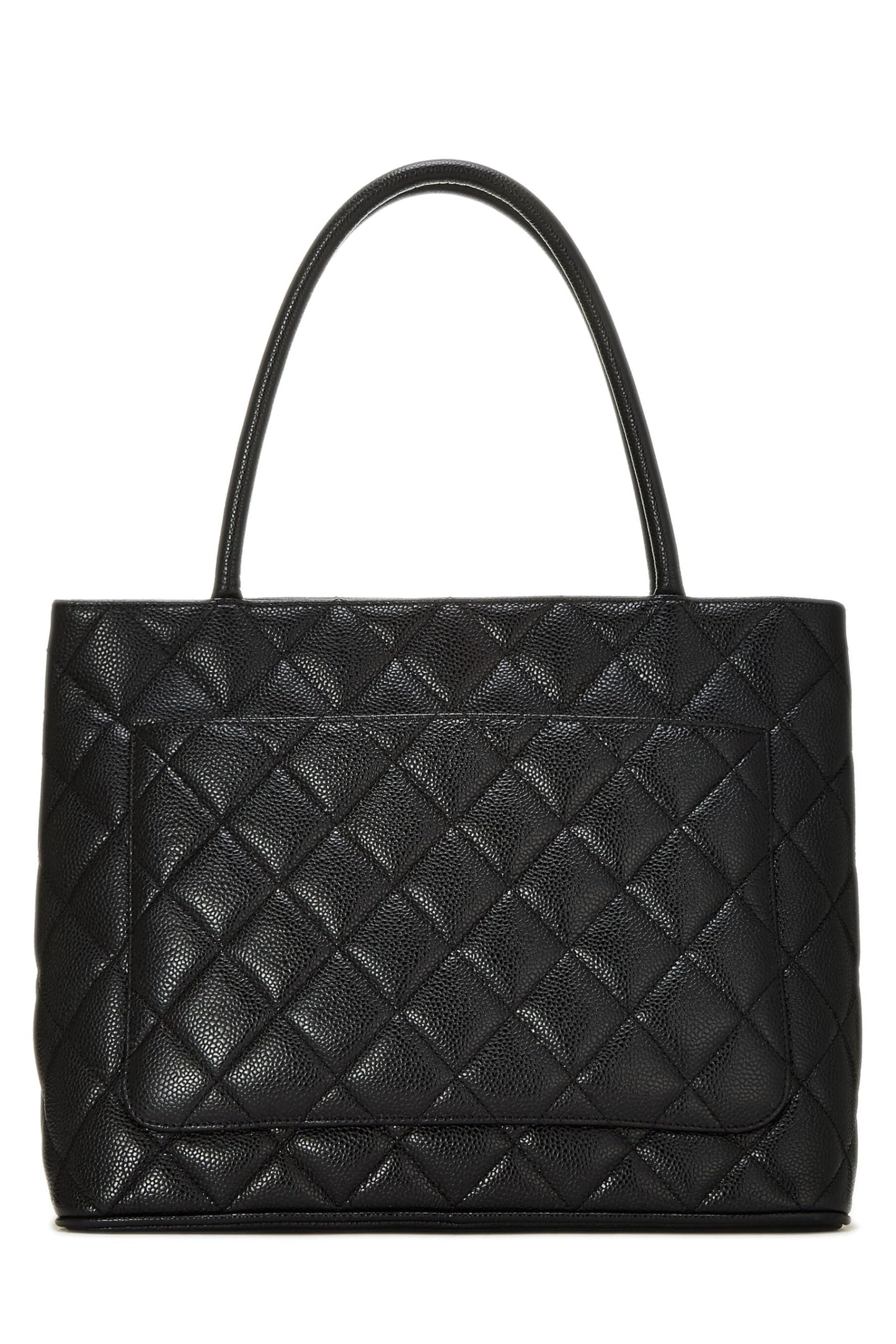 Chanel, Bolso tote con medallón de caviar acolchado negro Pre-Loved, Negro