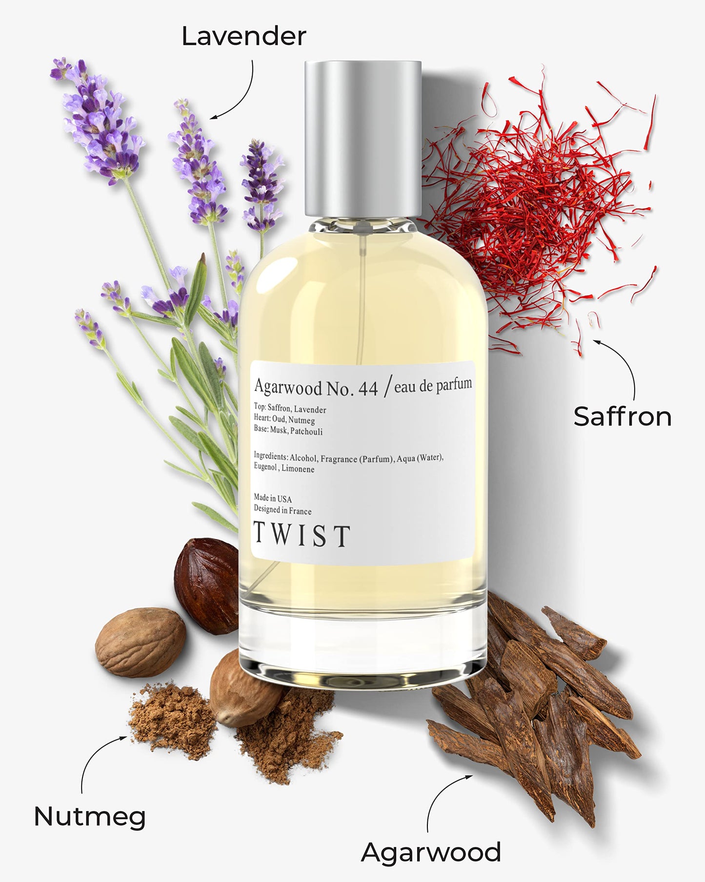 Twist Agarwood No. 44 - Eau De Parfum Inspirée d'Initio Parfums Oud For Greatness, Parfum Longue Durée pour Femme &amp; Homme, Sans Paraben, Végétalien, Ingrédients Clean, Unisexe - Spray 100 ml | 3,4 fl. oz.