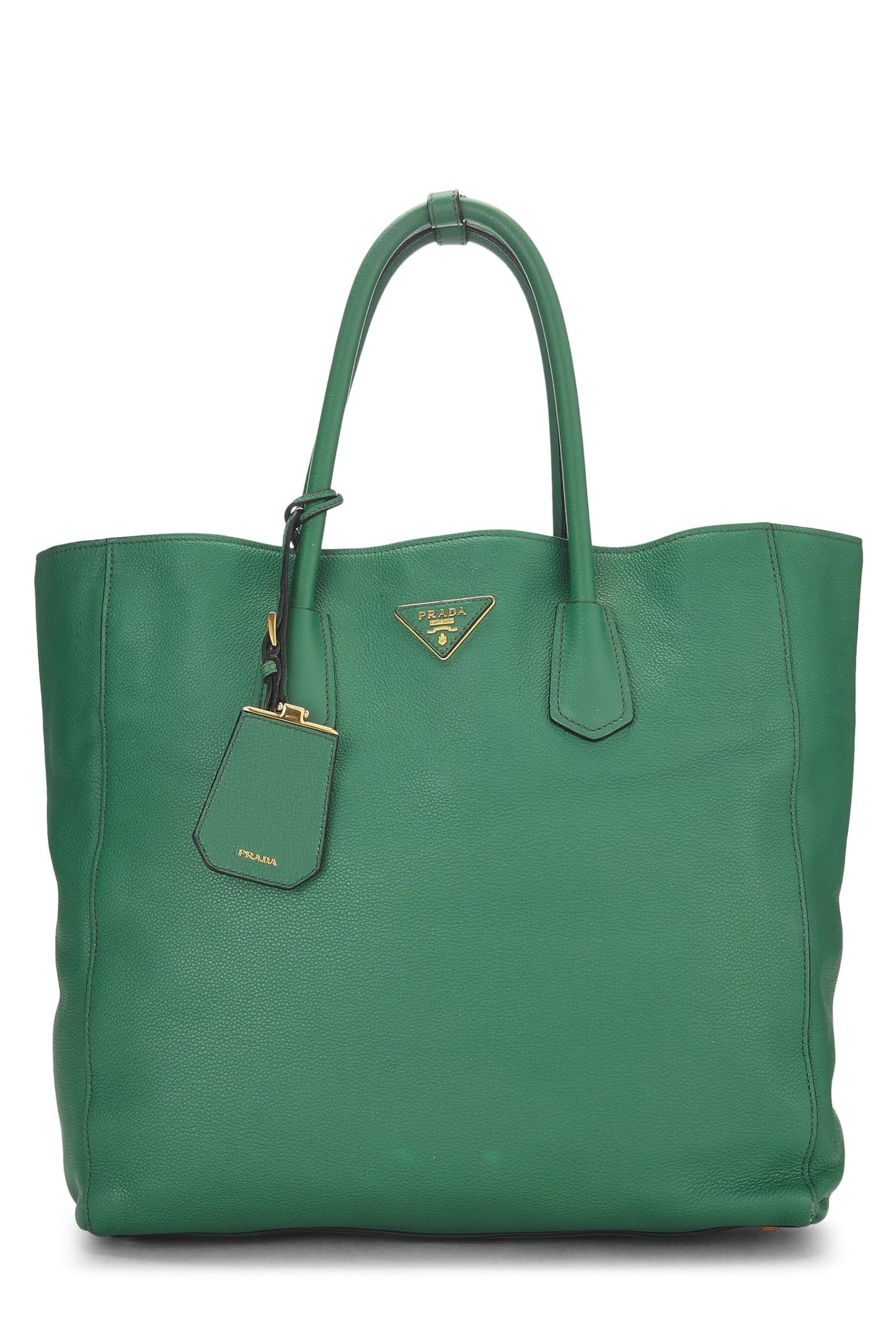 Prada, sac fourre-tout en grain Vitello vert d'occasion, vert