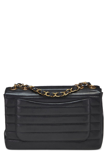 Chanel, sac à main Jumbo à demi-rabat horizontal noir caviar d'occasion, noir