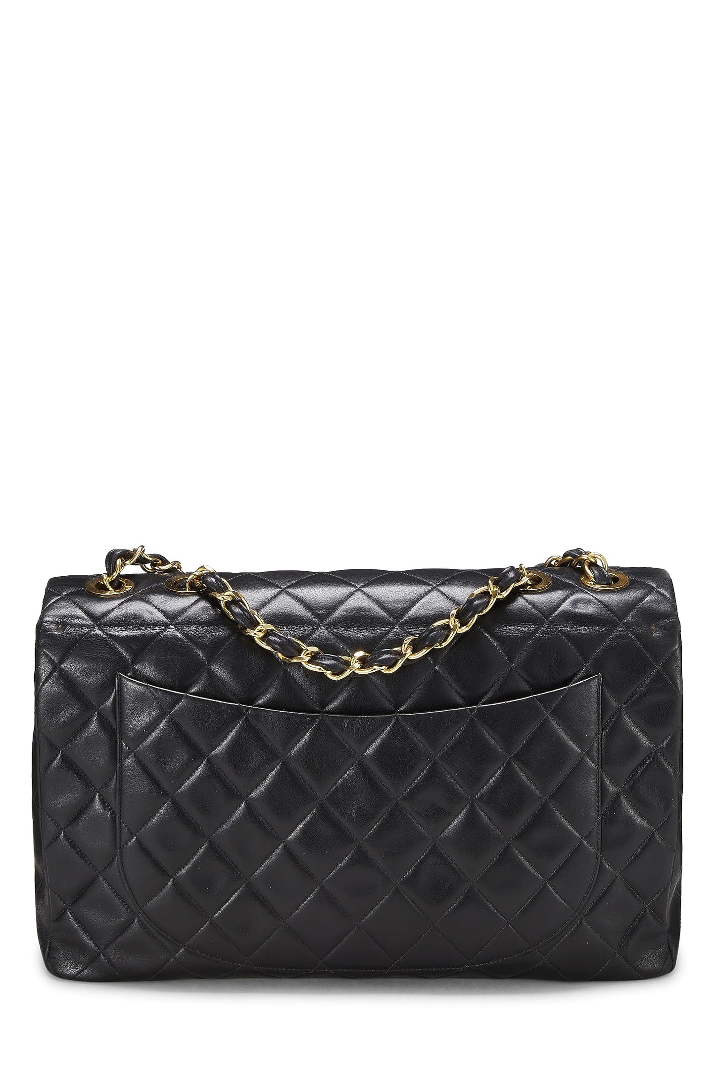 Chanel, Maxi sac à rabat demi-longueur en cuir d'agneau matelassé noir d'occasion, noir