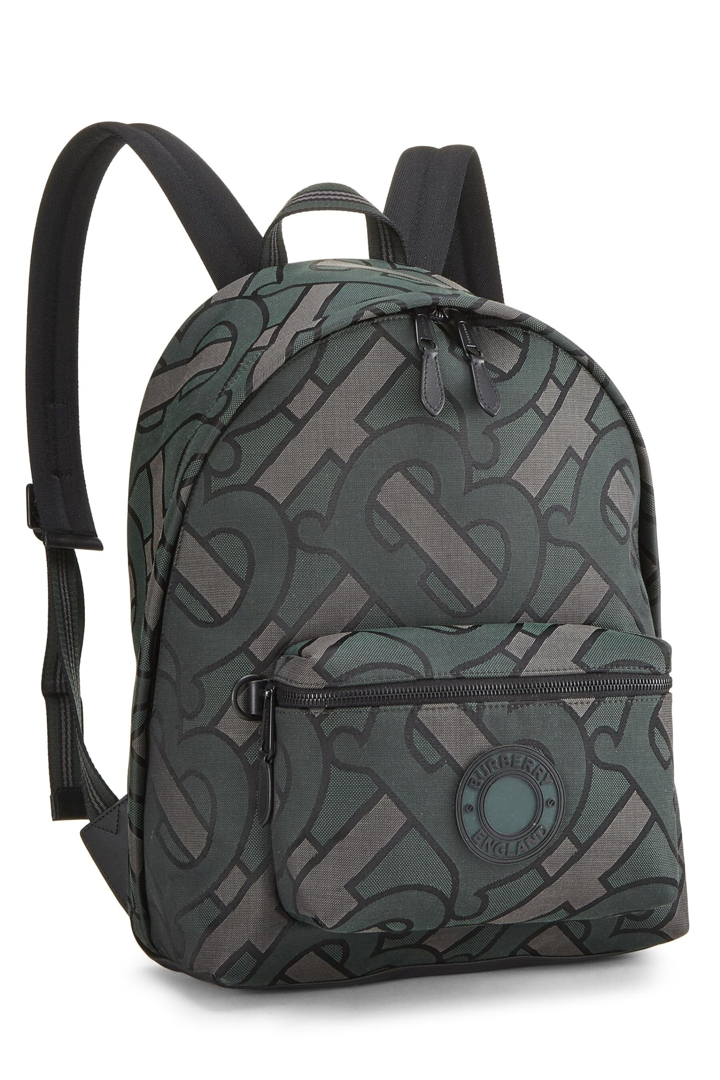 Burberry, sac à dos Jette en toile jacquard verte d'occasion, vert