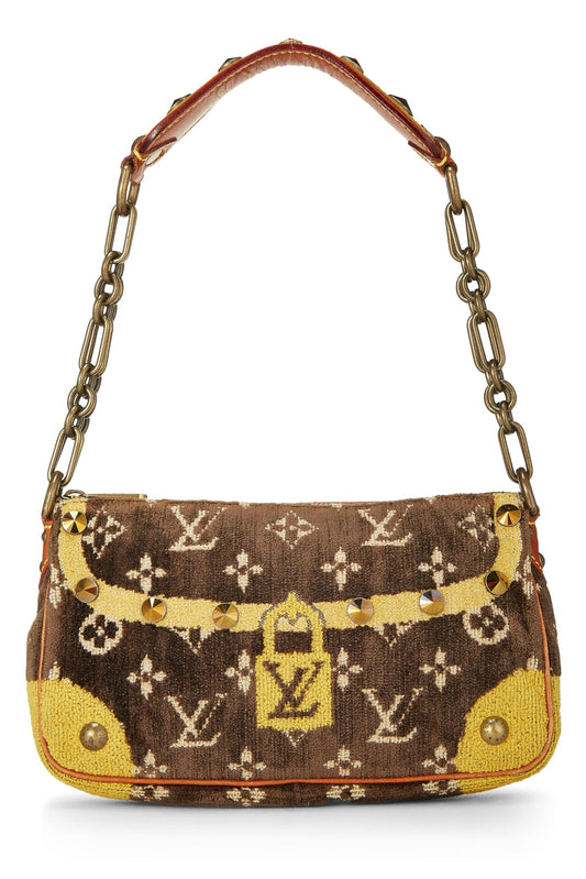 Louis Vuitton, Accesorios Pre-Loved Trompe L'oeil Pochette de terciopelo marrón y amarillo, Marrón