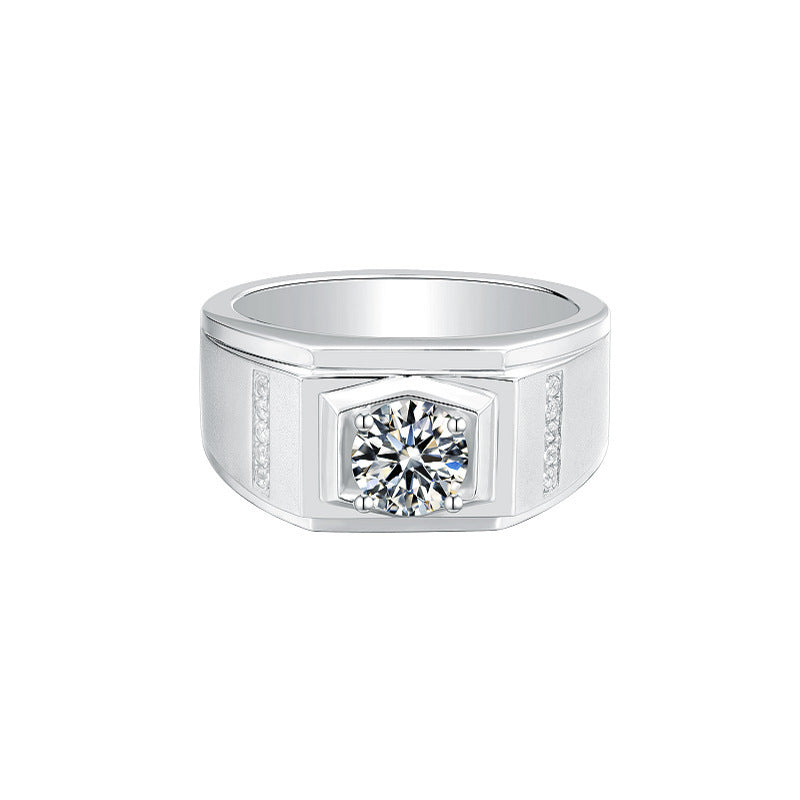 Bague pour homme en argent S925 avec incrustation de moissanite et personnalité européenne et américaine