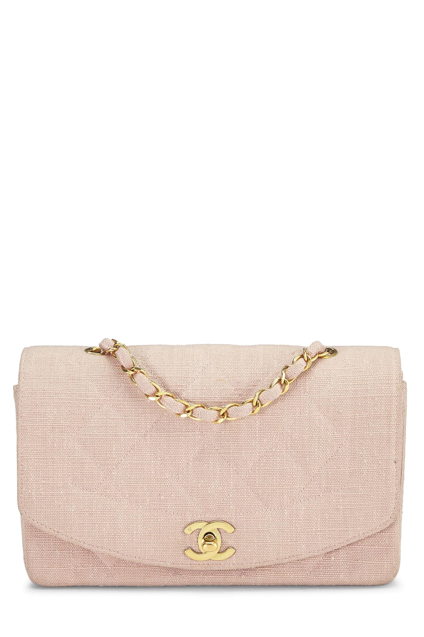 Chanel, Diana Flap Small en lin rose d'occasion, rose