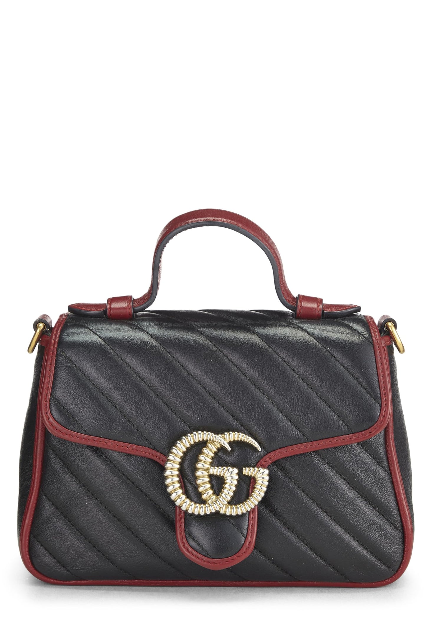 Gucci, Pre-Loved Black Leather Torchon GG Marmont Top Handle Mini, Multi