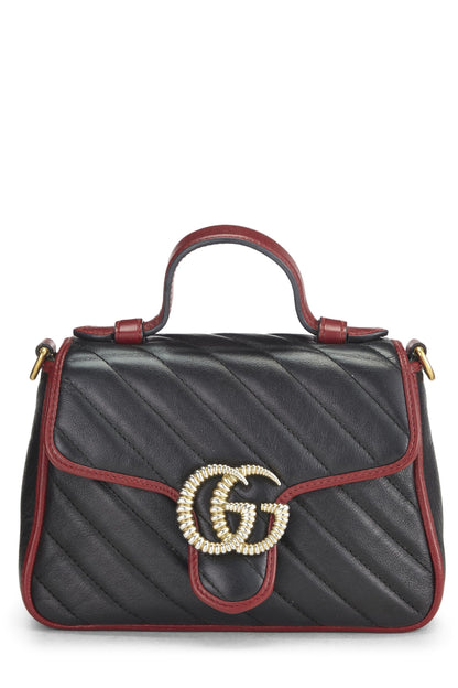 Gucci, Pre-Loved Black Leather Torchon GG Marmont Top Handle Mini, Multi