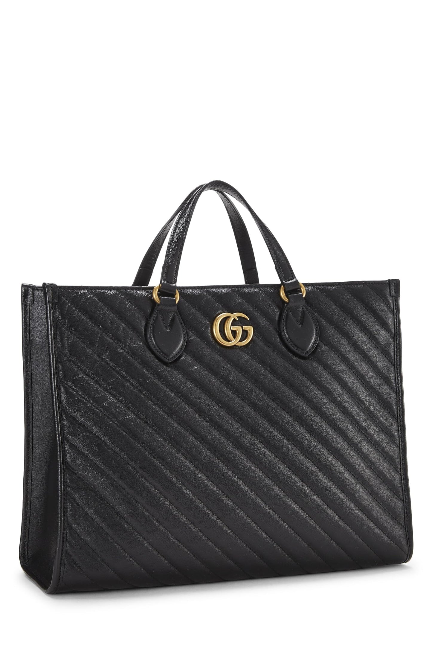 Gucci, Bolso mediano con asa Marmont de cuero negro Pre-Loved, Negro