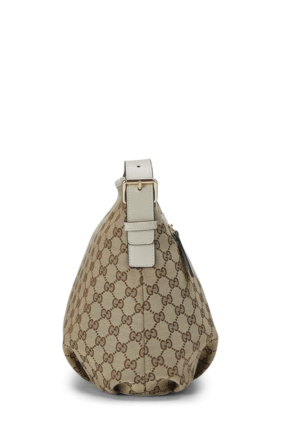 Gucci, Bandolera grande con bolsillo con cremallera y lona GG Original Pre-Loved, Blanco