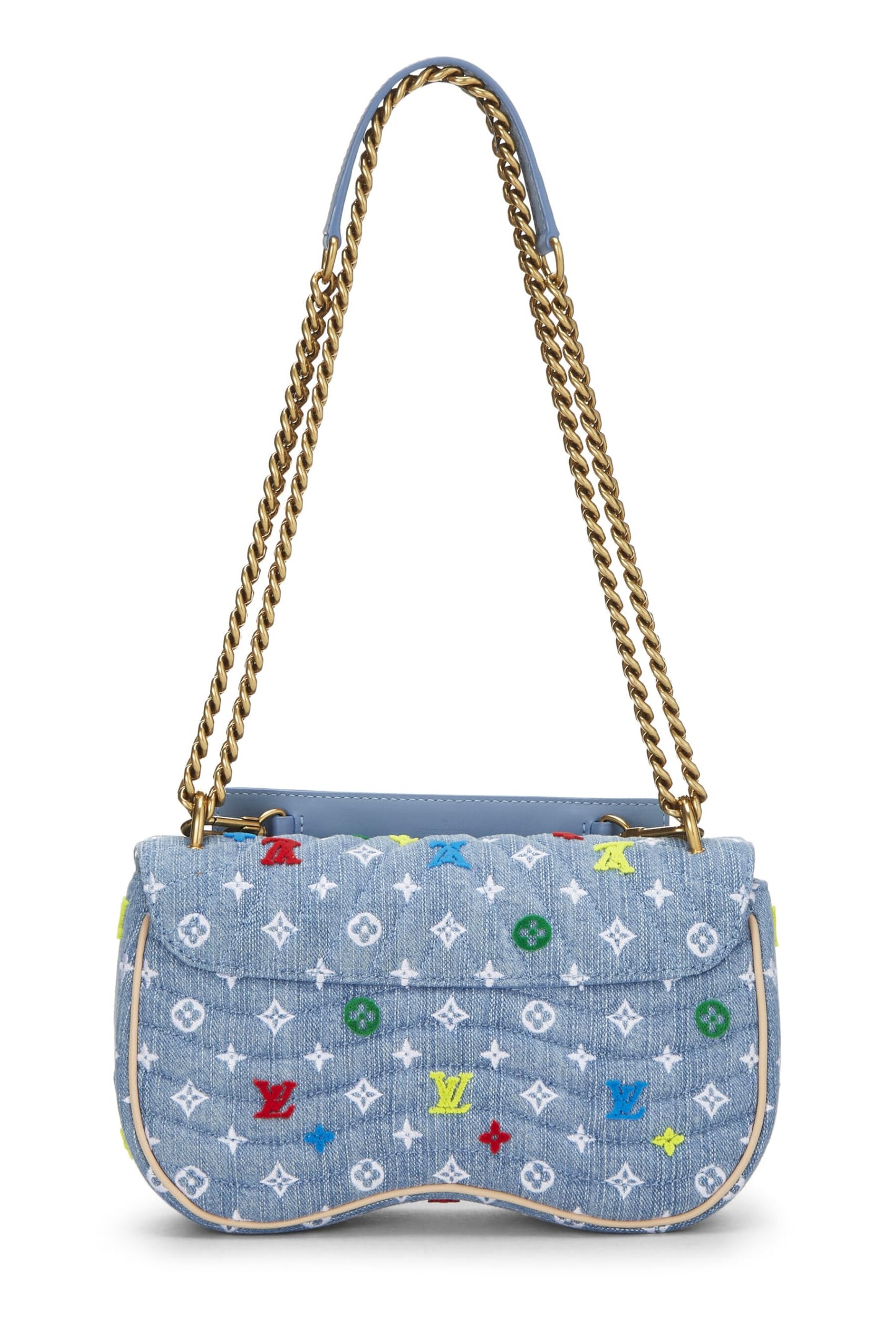 Louis Vuitton, Pre-Loved Blue Quilted Monogram Denim New Wave Chain Bag MM, Blue