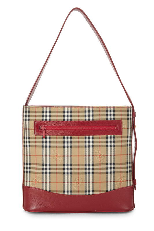 Burberry, sac à bandoulière Haymarket Check rouge d'occasion, petit modèle, rouge