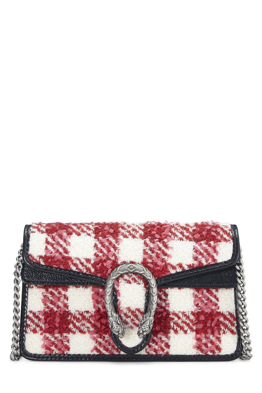 Gucci, sac à bandoulière Dionysus en tweed rouge et blanc d'occasion, petit modèle, multicolore