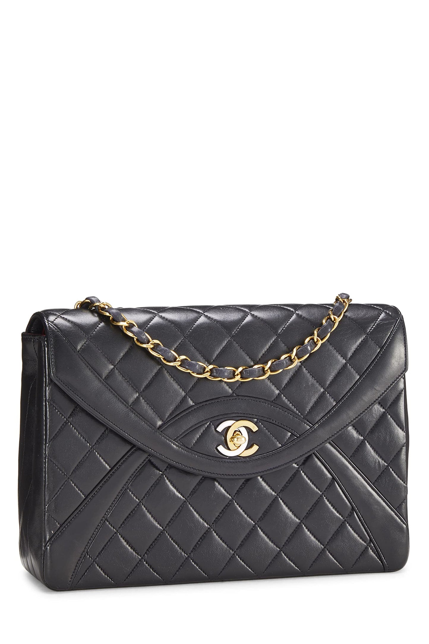 Chanel, sac à rabat incurvé en cuir d'agneau matelassé noir d'occasion Paris Limited, taille moyenne, noir