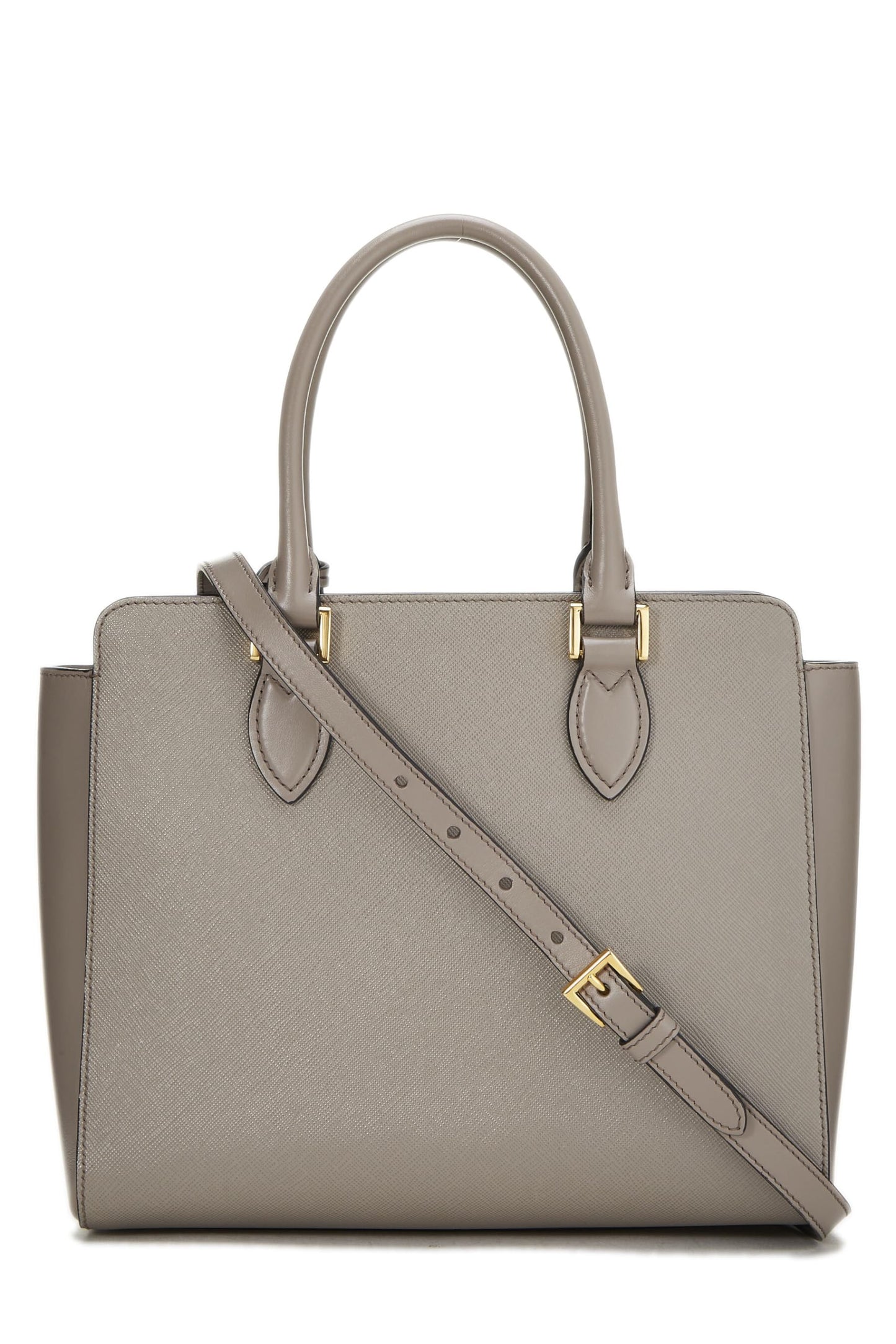 Prada, sac à main convertible en cuir Saffiano gris d'occasion, petit modèle, gris