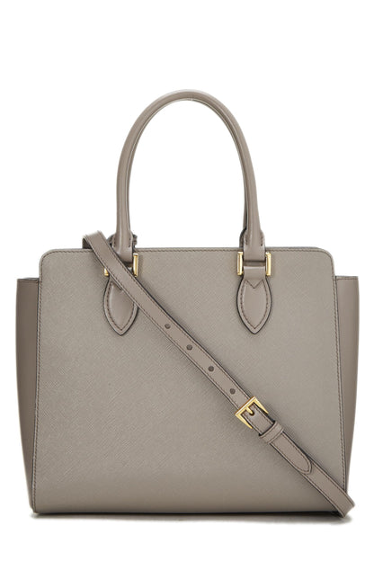 Prada, sac à main convertible en cuir Saffiano gris d'occasion, petit modèle, gris