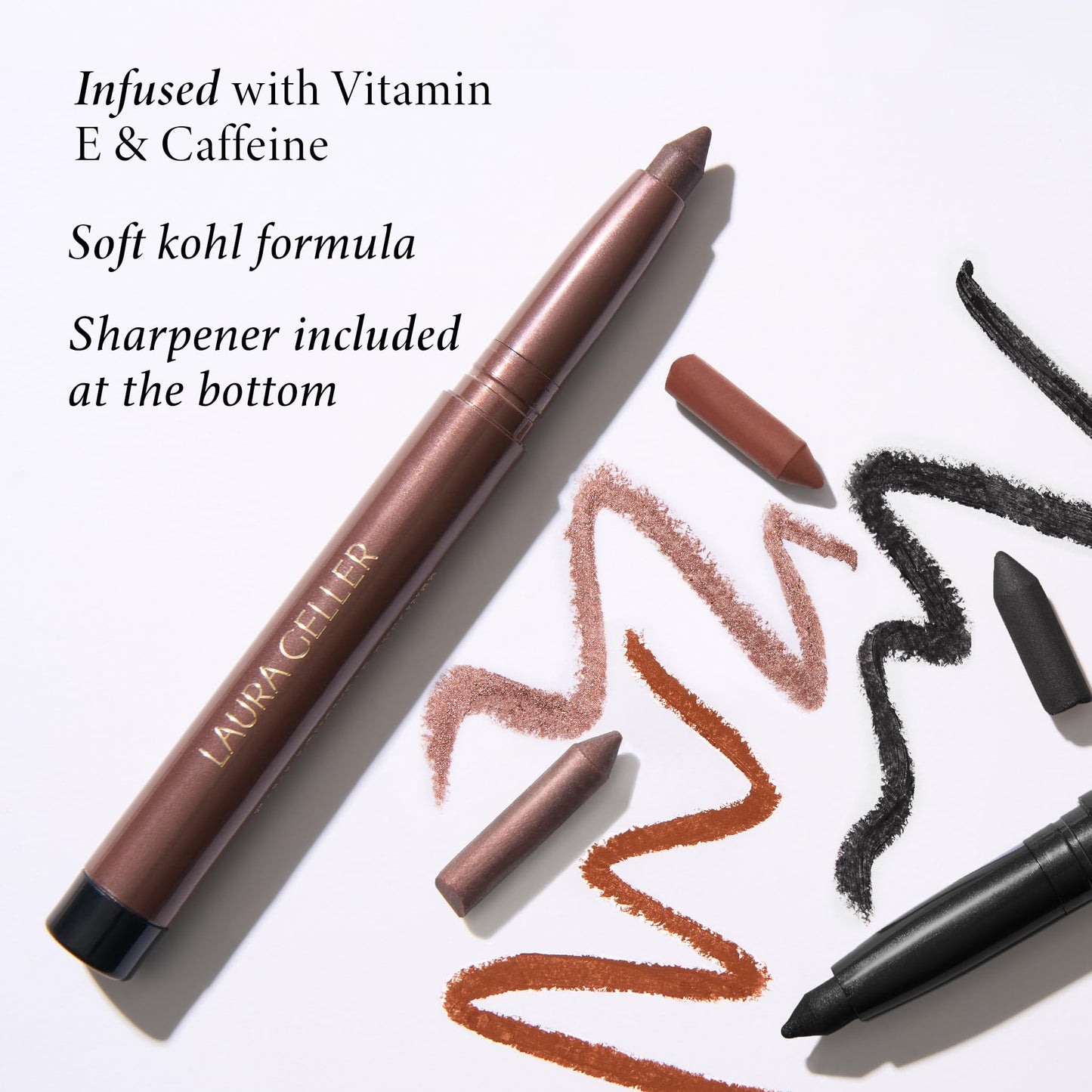 LAURA GELLER NEW YORK Kajal Longwear Kohl Eyeliner Pencil Duo - Dark Brown + Bronze Berry - Smooth, Blendable Liner - Infused with Caffeine