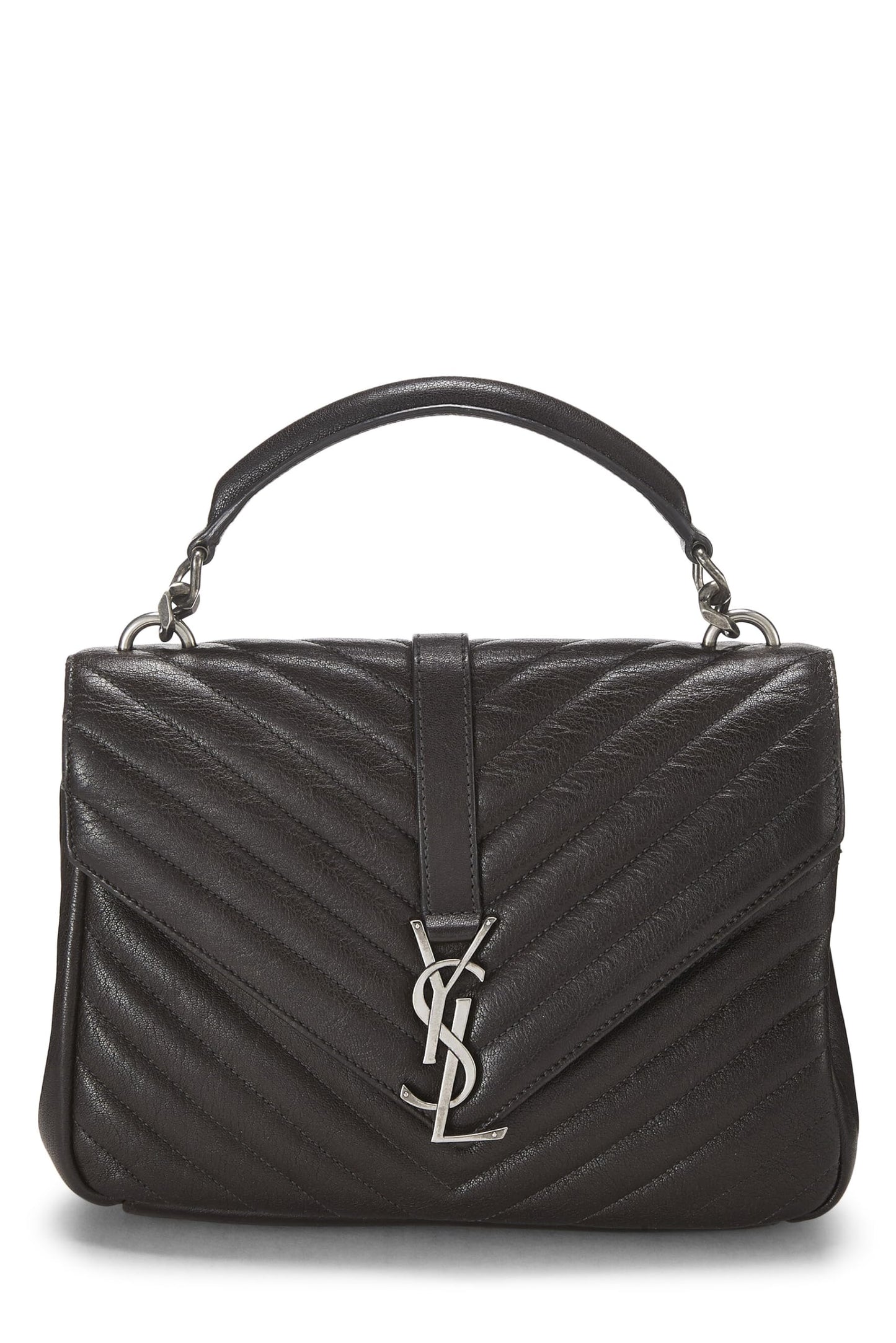 Yves Saint Laurent, College Medium en cuir marron à chevrons d'occasion, marron