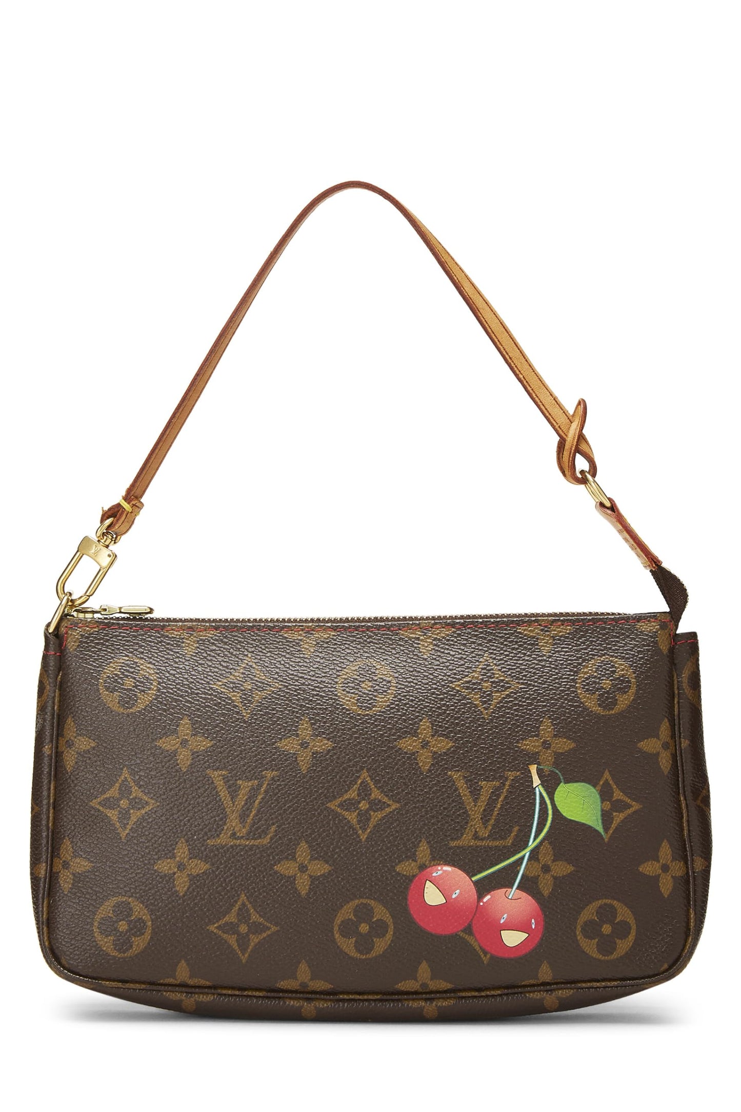 Louis Vuitton, Pre-Loved Takashi Murakami x Louis Vuitton Monogram Cerise Canvas Pochette, Brown