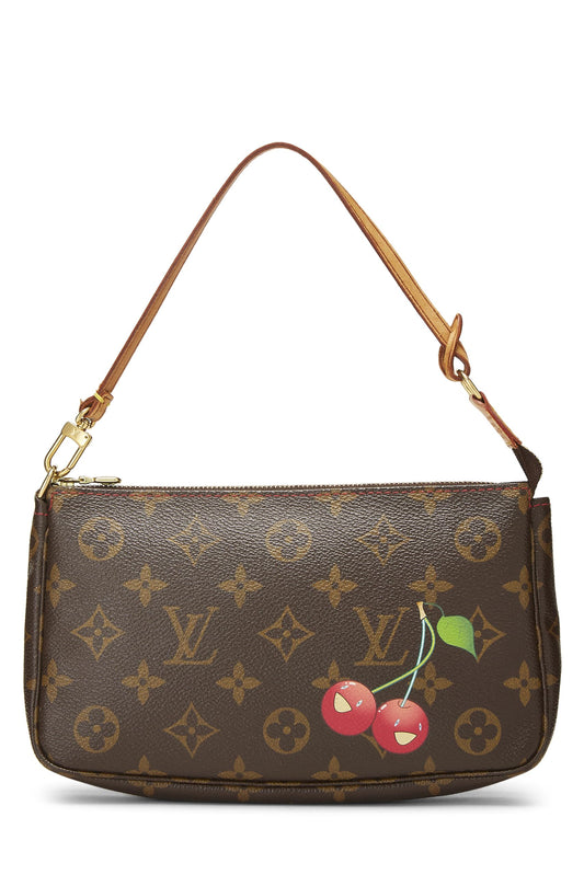 Louis Vuitton, Pochette de lona color cereza con monograma de Takashi Murakami x Louis Vuitton, marrón