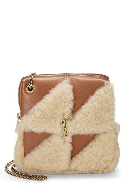 Yves Saint Laurent, Pre-Loved Brown Shearling Jamie Cube Bag Charm, Brown