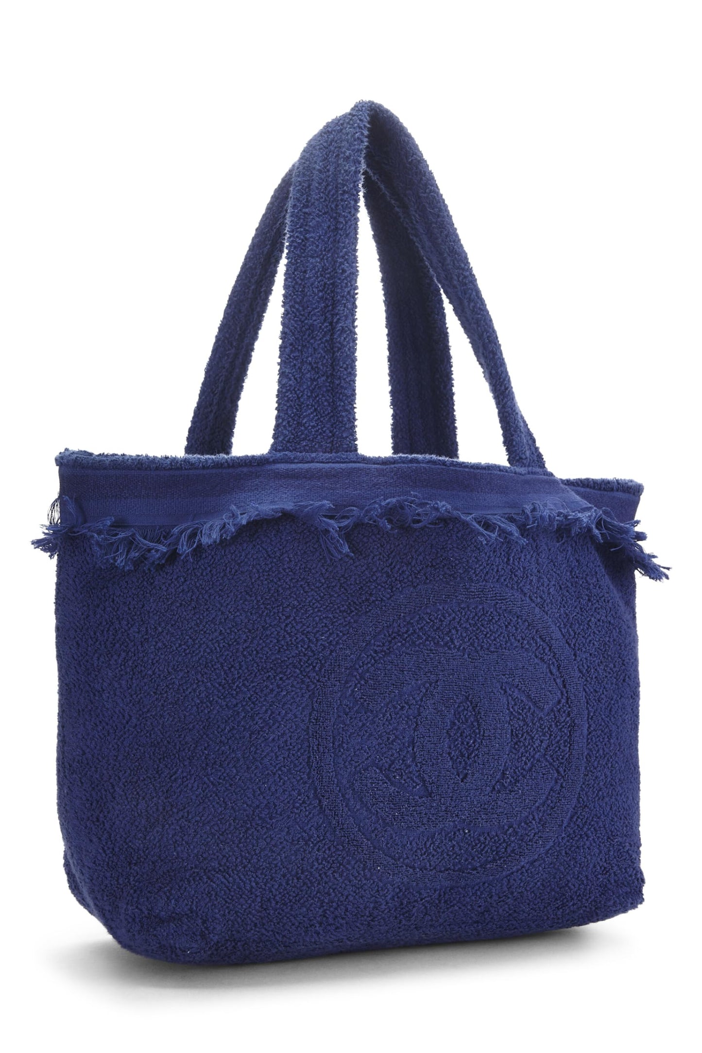 Chanel, grand sac fourre-tout de plage « CC » en tissu éponge bleu d'occasion, bleu