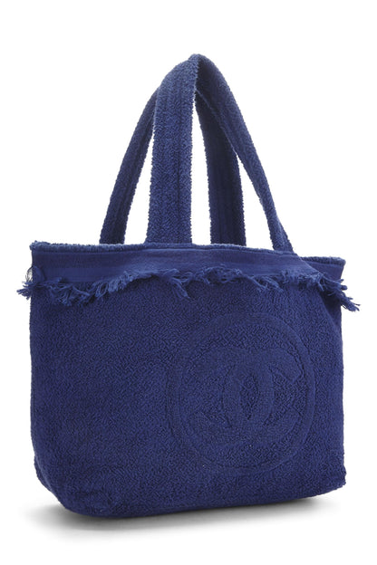 Chanel, Pre-Loved Blue Terry Cloth 'CC' Beach Tote Large, Blue