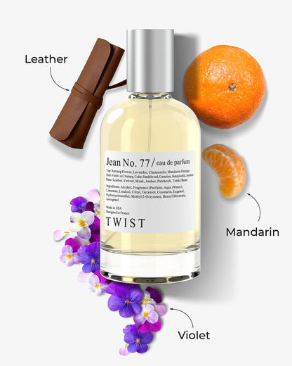 Twist Jean No. 77 - Eau De Parfum Inspired by D. Fahrenheit, Perfume duradero para hombres, Sin parabenos, Vegano, Ingredientes limpios, Fragancia - Spray 100 ml | 3.4 fl. oz.