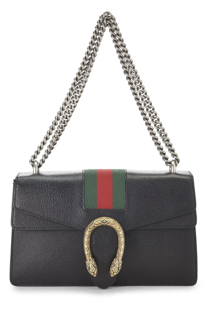 Gucci, Pre-Loved Black Leather Dionysus Web Shoulder Bag Small, Black