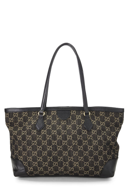 Gucci, sac fourre-tout Ophidia Medium en denim GG noir d'occasion, noir