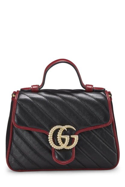 Gucci, Pre-Loved Black Leather Torchon GG Marmont Top Handle Bag Mini, Multi