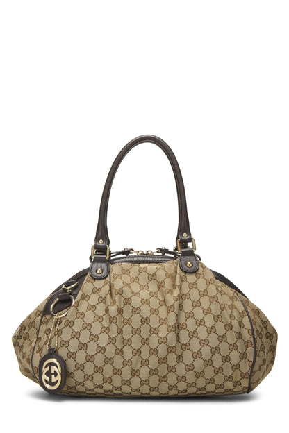 Gucci, Bolso de mano Sukey Boston convertible de lona GG original marrón Pre-Loved, Marrón