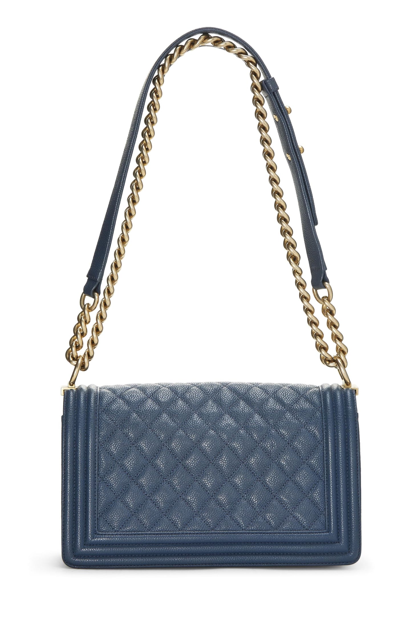 Chanel, sac Boy Caviar matelassé bleu d'occasion de taille moyenne, bleu