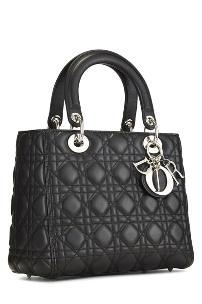 Dior, Lady Dior Medium en cuir d'agneau matelassé Cannage noir d'occasion, noir