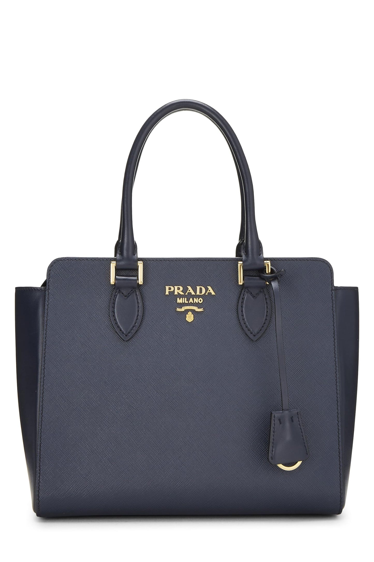 Prada, Pre-Loved Navy Saffiano Convertible Handbag Small, Navy