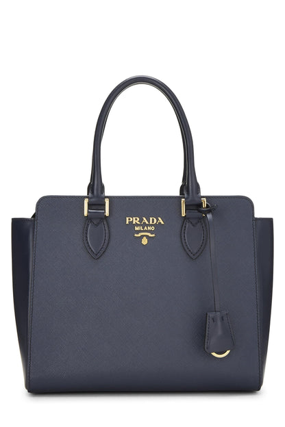 Prada, sac à main convertible en cuir Saffiano bleu marine d'occasion, petit modèle, bleu marine