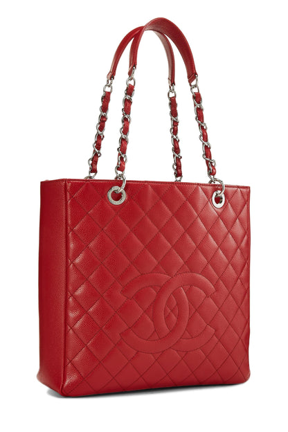 Chanel, Pre-Loved Red Quilted Caviar Petite Shopping Tote (PST) XL, Red