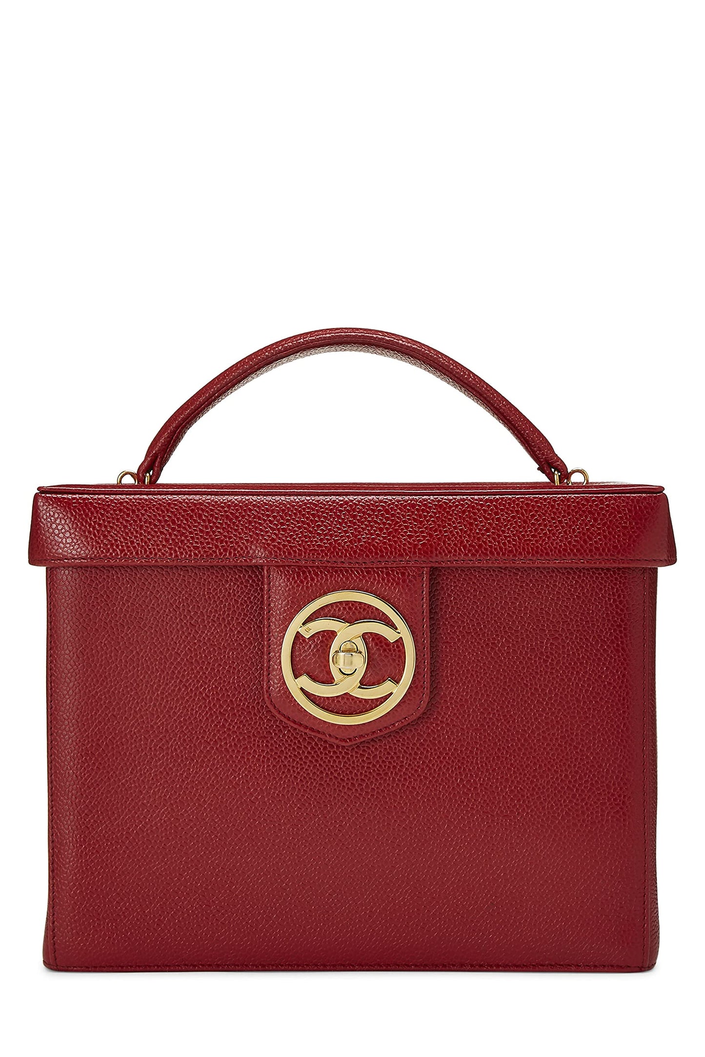 Chanel, Tocador grande Pre-Loved Red Caviar Circle 'CC', Rojo