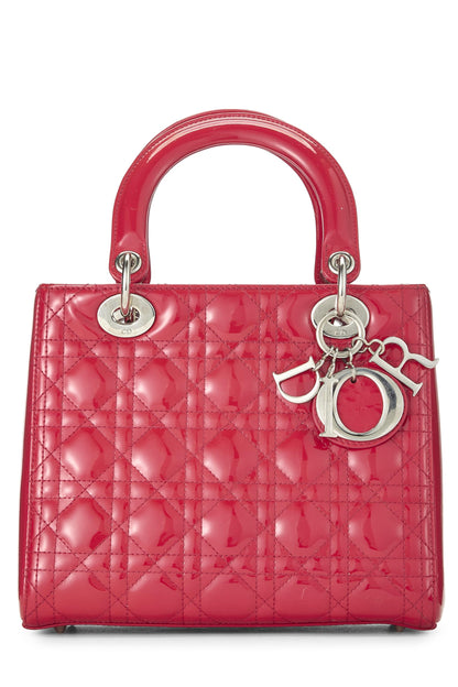 Dior, Lady Dior Medium de charol rojo Pre-Loved, rosa