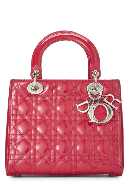 Dior, Lady Dior Medium en cuir verni rouge d'occasion, rose