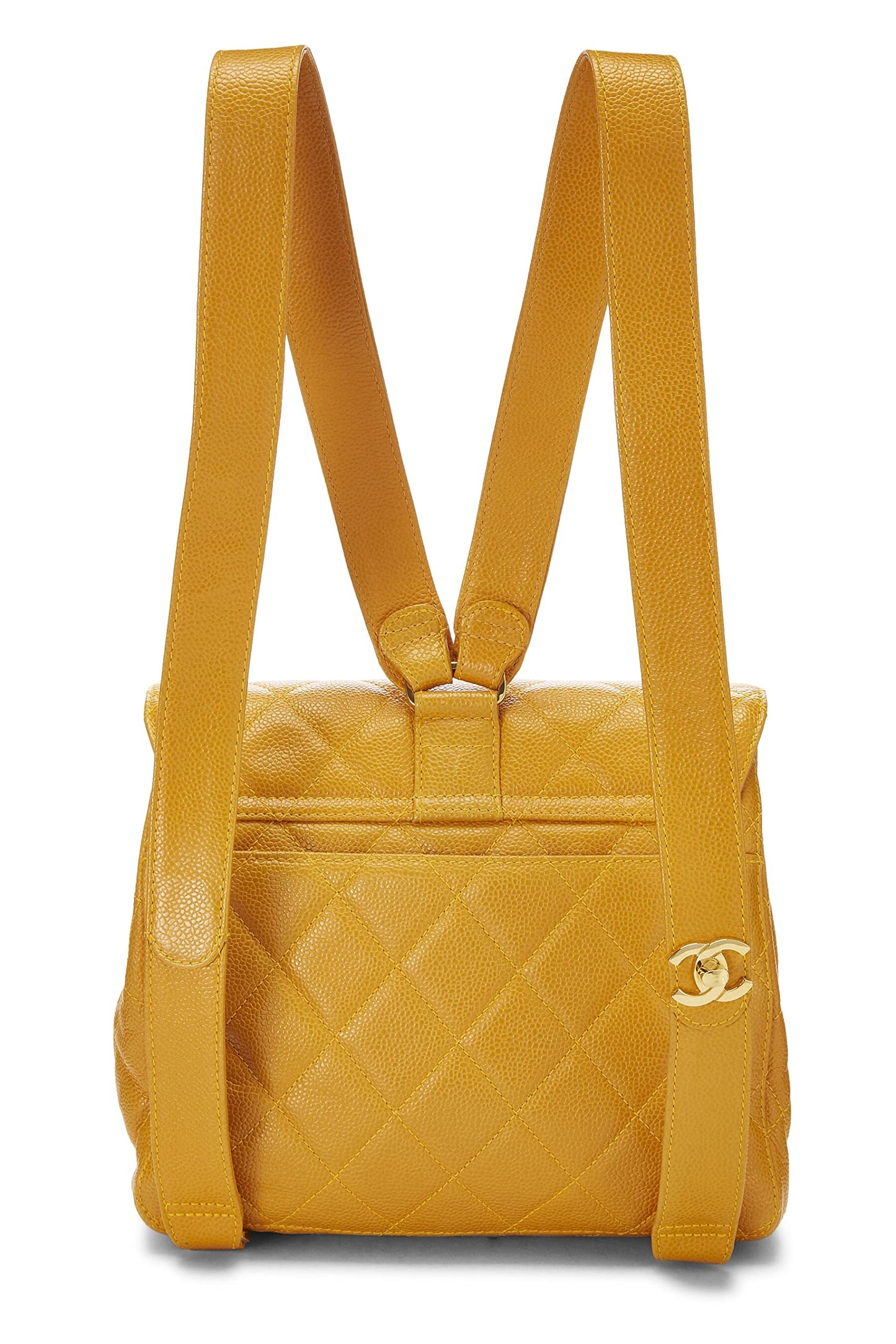 Chanel, sac à dos matelassé jaune caviar d'occasion, jaune