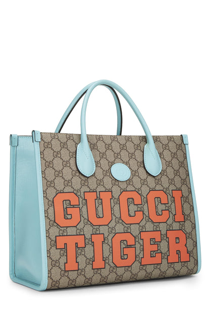 Gucci, sac fourre-tout en toile bleu GG Supreme à motifs tigres entrelacés, bleu