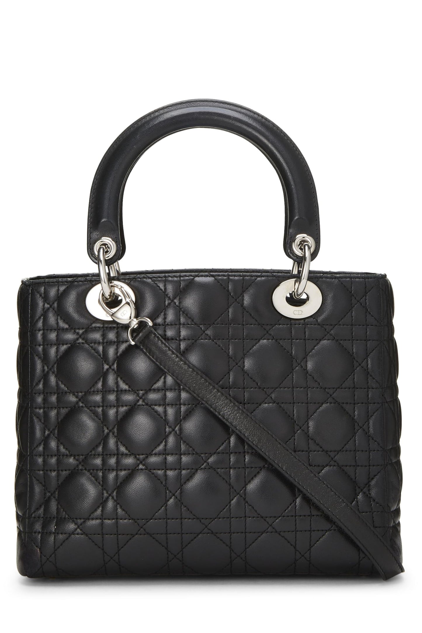 Dior, Lady Dior Medium en cuir d'agneau matelassé Cannage noir d'occasion, noir