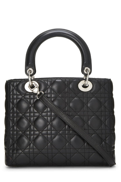 Dior, Pre-Loved Black Cannage Quilted Lambskin Lady Dior Medium, Black