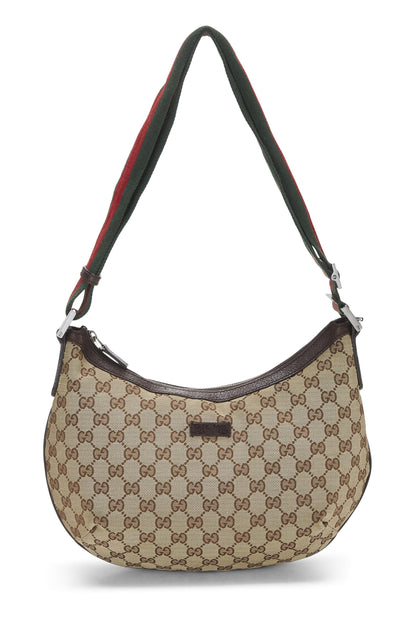 Gucci, sac messager rond en toile GG d'occasion d'origine, marron