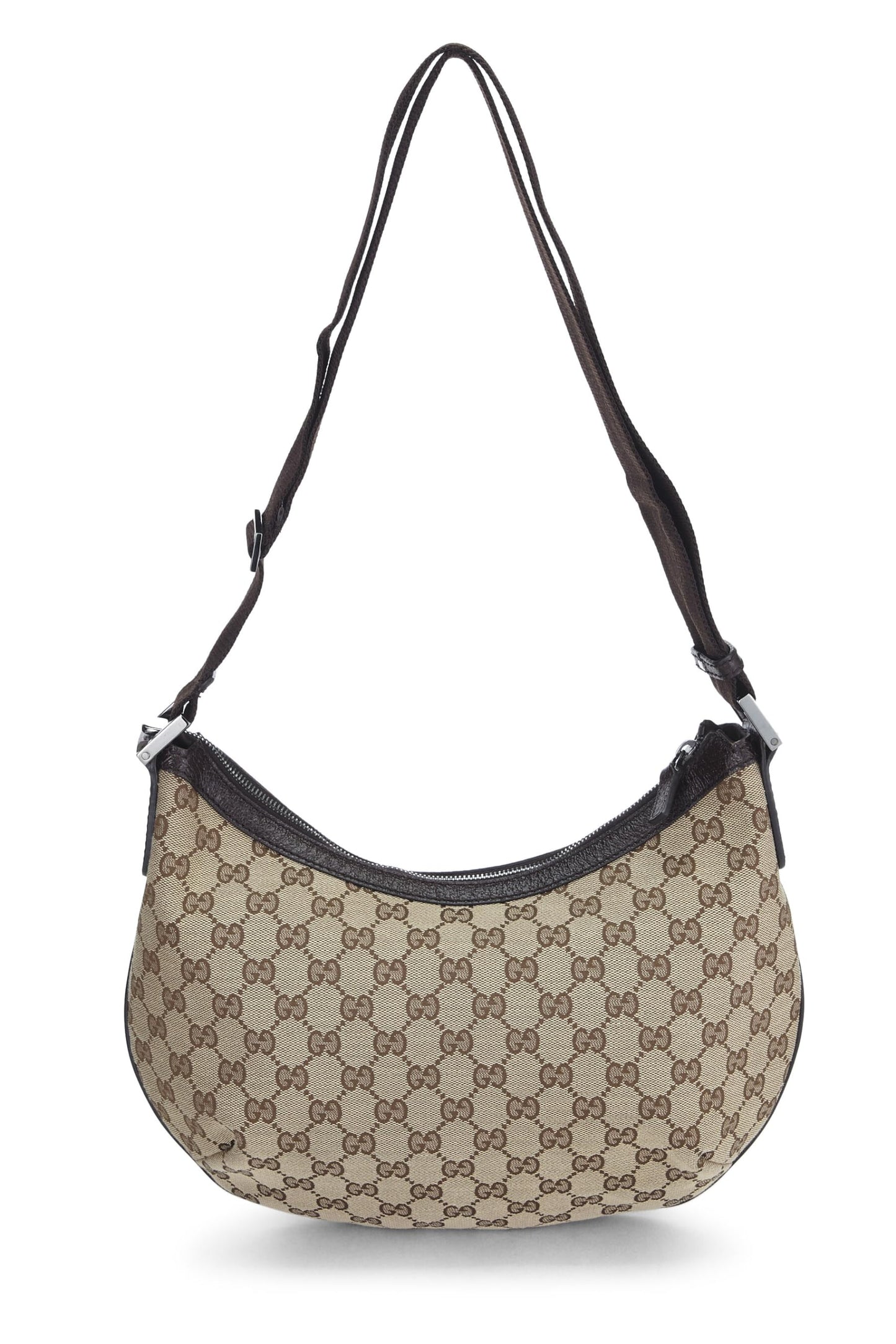 Gucci, sac messager rond en toile GG d'origine d'occasion, marron