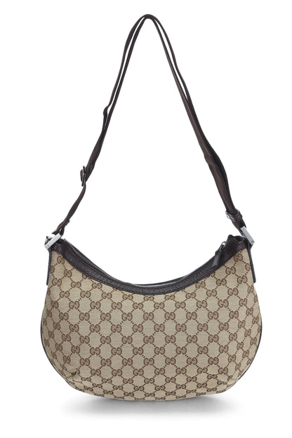 Gucci, sac messager rond en toile GG d'origine d'occasion, marron