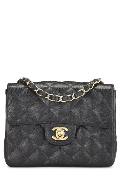 Chanel, Mini mini solapa de caviar acolchado negro Pre-Loved, Negro