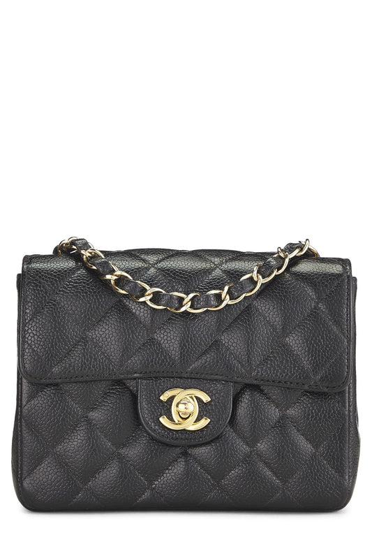 Chanel, Mini sac à rabat matelassé noir caviar d'occasion, noir