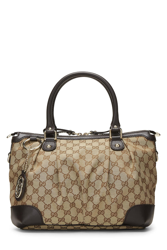 Gucci, sac à main Sukey Handle Medium en toile GG d'origine d'occasion, marron