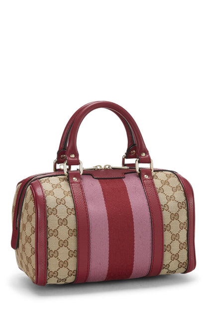 Gucci, Bolso Boston pequeño con tribanda de lona GG original rojo Pre-Loved, Rojo